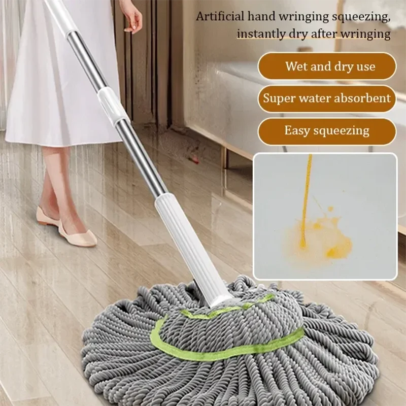 Automatic Self Wringing Lazy Mop Squeeze Hands Free Quick Wring Floor Cleaning Mop Household Cleaning Hardwood Tile Large