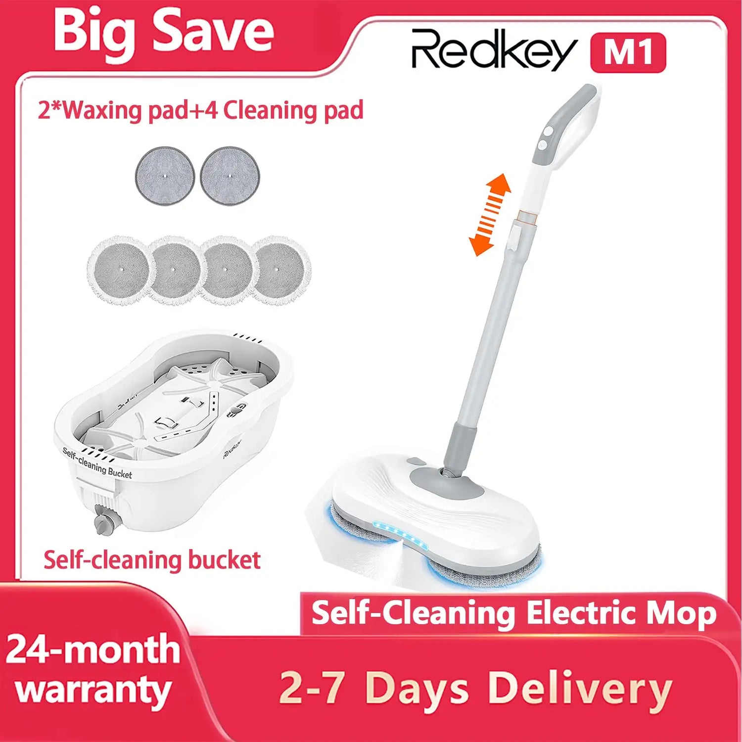 Redkey M1 Electric Spin Mop with Bucket Cordless Electric Mop Water Spray Floor Cleaner Electric Mops for Floor Cleaning