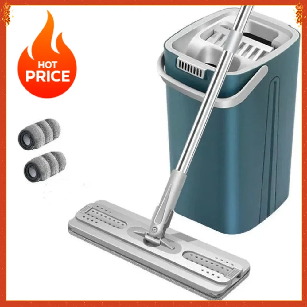 New Flat Floor Mop and Bucket Game, Kitchen Cleaning Tool, Microfiber, Squeegee, Magic, Scalable, Brandless D